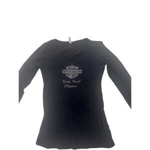 Women's Large Black Rhinestone Cotton Harley Davidson Rocky Point Mexico